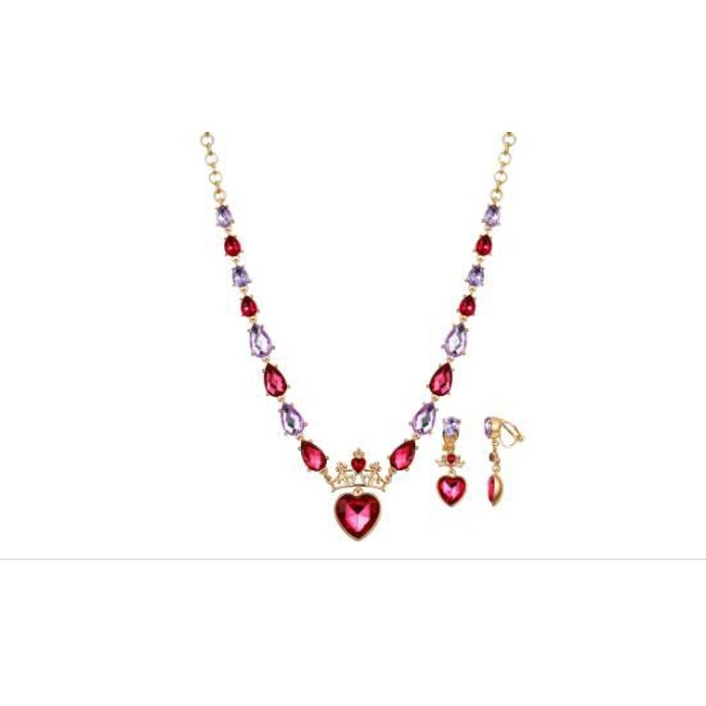 Disney Kid's Princess Tiara Red Heart Necklace and Earring Set - Red #90